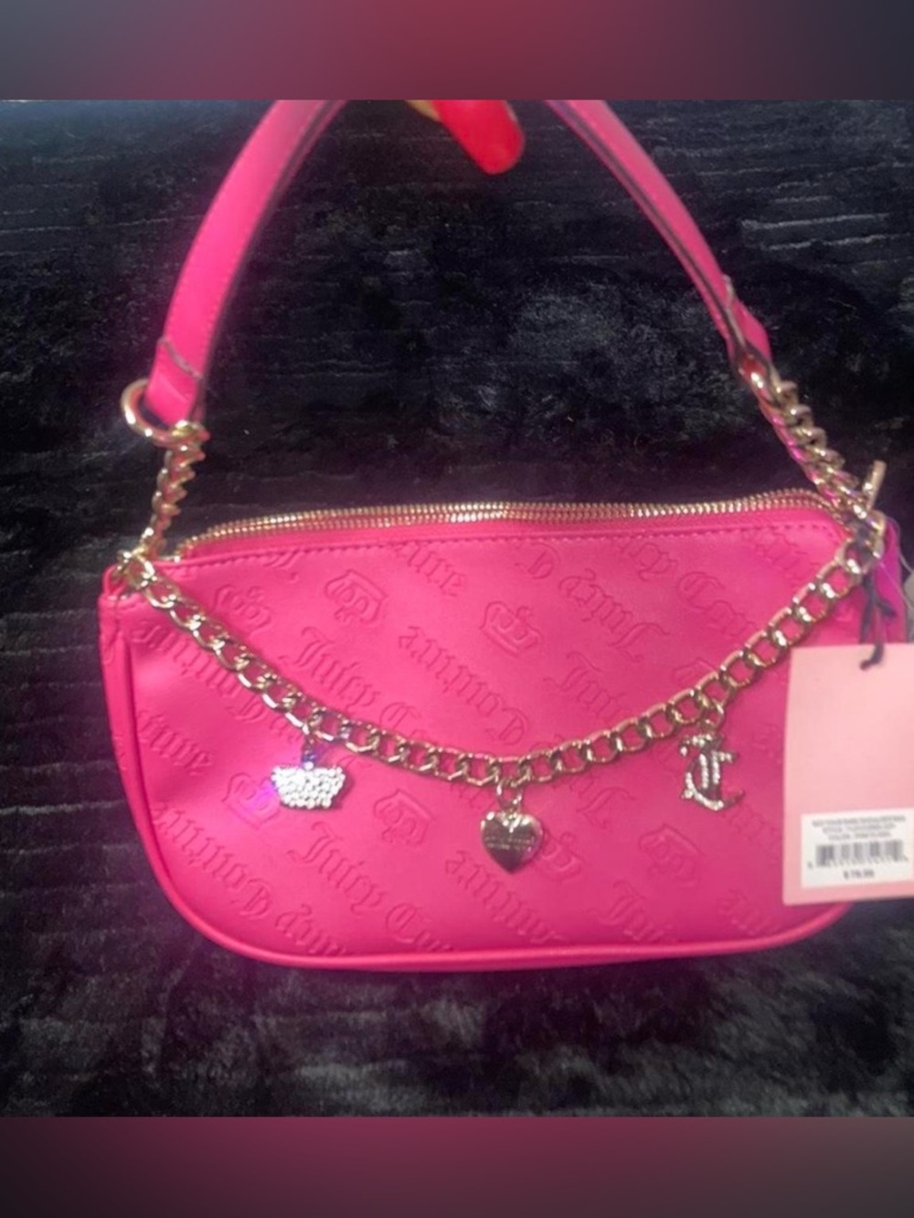 Juicy Couture Bright Pink Charm Shoulder Bag with Gold Chain